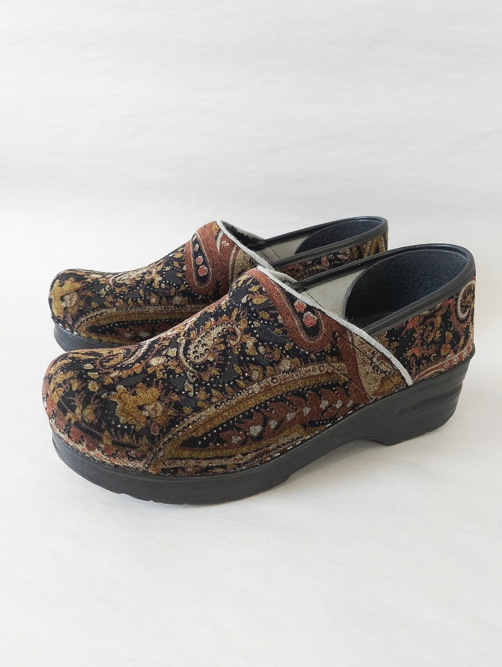 Dankso Garden Nurse Paisley Velvet Patchwork Ingrid Leather Clogs Women Size 38